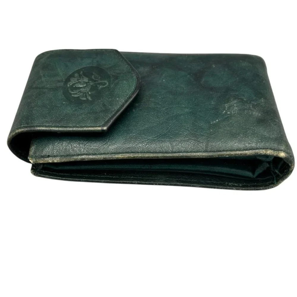 Vintage Buxton Green Leather Wallet Top Grain Cowhide